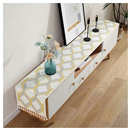 Homxi Rechteck Tischläufer,35x160CM,Geometrisches Muster mit Quaste Tischläufer Winter Polyester,Dekorativ Tischläufer Gelb