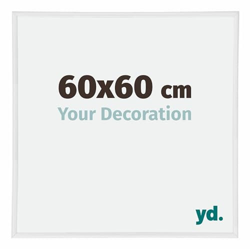 yd. Your Decoration - Cadre Photo 60x60 cm - Blanc Brillant - Cadre Photo en Plastique Avec Verre acrylique - Anti-Reflet - Cadre 60x60 - Annecy