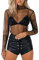 Women Sexy Sheer Mesh See-Through Tops Y2k Long Sleeve Turtleneck Sparkle Tee Blouse Tops Clubwear (A-Black, Large)