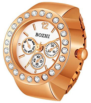 Silverora Ringuhr Fingeruhr Herren Damen Analog Quarzuhr Zirkonia CZ Arabische Ziffern Muschelzifferblatt elastisches Band einfache Gold Silber Rosegold