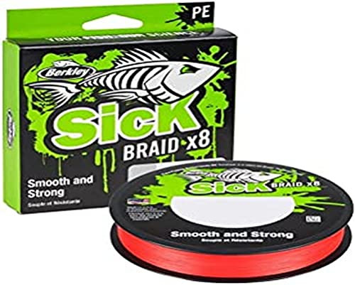 Berkley Sick Braid – 8-fach geflochtene Angelschnur, super glattes 8-fach Multifaden PE Raubfischgeflecht, Angelschnüre 150-300 m zum Süßwasser- oder Salzwasser-Meeresangeln, Red