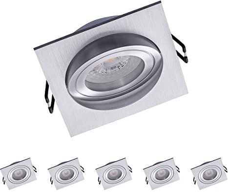 Oktaplex 6er Set Einbaustrahler mit LED Modul - 3 Stufen dimmbar - Aluminum Lyon 4,8W 3000K 230V 380 lm Warmweiß Einbaudurchmesser 80mm LED Spot