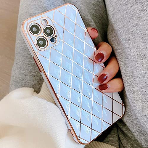 OWM iPhone 14 Pro Max Case Silicone [Quilted Designer Back] Shockproof Gold Edging Luxury Girls Women [Camera Lens Protective] Phone Cover Compatible for iPhone 14 Pro Max 6.7 inch (White)