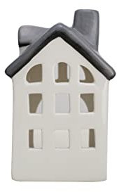 HEITMANN DECO - Keramik Teelichthalter Haus - weiß/grau - ca. 15 x 9,5 cm