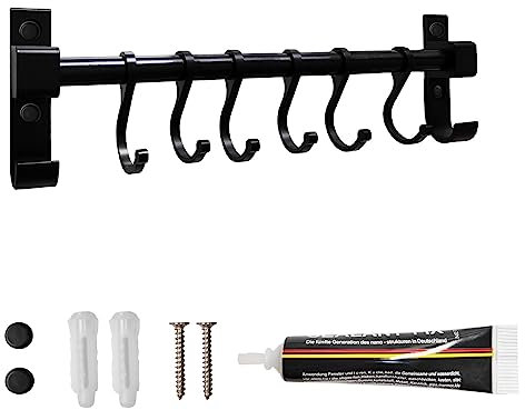 Global-Daily Kitchen Utensils Holder,Kitchen Rack Wall Mounted,Rail With S Hooks For Hanging,Self-Adhesive (40cm)
