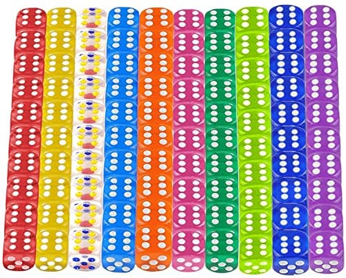 SPERMUOY 100 Stück Würfel Set 12mm Würfel Bunt Würfelspiel Tischspiele Durchscheinende Acryl Würfel Bunt Spielwürfel für Spiel und Party