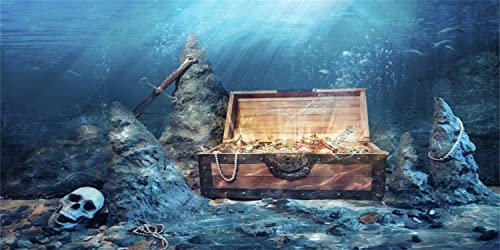 AWERT Unterwasser-Aquarium-Hintergrund, geöffnete Schatztruhe mit leuchtend goldener Schatzkiste, Abenteuer, Wasserreichtum, Pirat, Fischtank-Hintergrund, Vinyl-Hintergrund, 121,9 x 50,8 cm