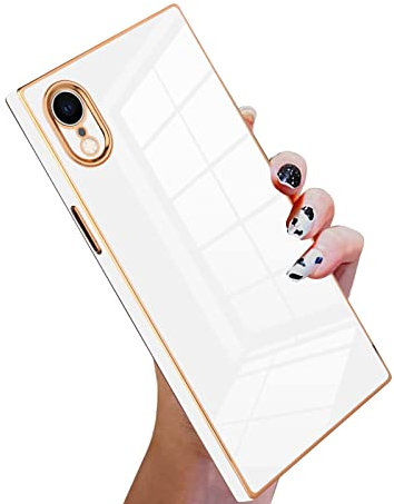 KANGHAR Square Case Compatible with iPhone Xr Luxury Cute Plating Design Square Case Full-Body Anti-Scratch Shockproof Bumper Protective Cover for iPhone Xr 6.1 Inch White