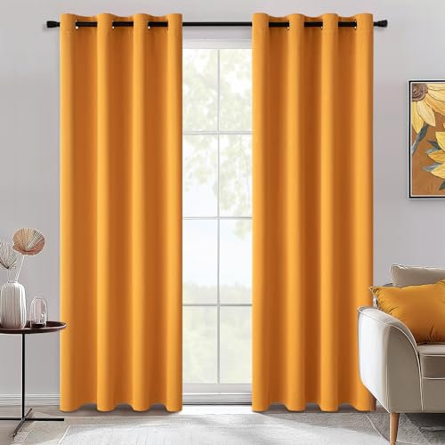 MIULEE Vorhänge Senfgelb Blickdicht mit Ösen, Schöner Weicher Verdunklungsvorhänge zum Verdunkeln von Räumen, 2er Set Gardinen Abdunkelnd Schlafzimmer Wohnzimmer Thermovorhang Kälteschutz 140X215 cm