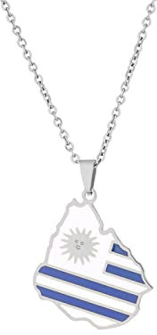 JEDTAKCT Uruguay-Karte Und Flagge-Anhänger-Halskette – Retro-Tropfenöl, Weltkarte, Schlüsselbeinkette, Ethnischer Stil, Unisex, Patriotischer Charm-Schmuck, Pullover-Kette Für Paar-Halskette, Weiß,