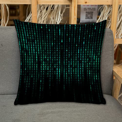 Kissenbezug Zierkissenbezug Dekorative,Cyber Green Binary Matrix Code Konzeptioneller Fortschritt Technologiekreis Math Tec,Dekokissen Deko mit Verstecktem Reißverschluss für Sofa Büro Bett 45x45 cm