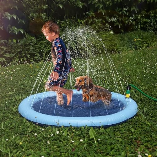 Splash Pool Ø100cm inkl. Schlauch - Sprinkler Wasser-Spielmatte mit Anti-Rutsch Beschichtung - Sprinklerpool für Kinder, Hunde - Planschbecken