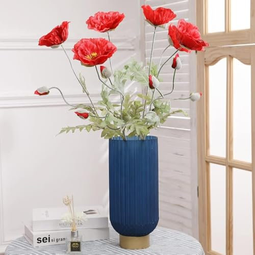 XIAOHONG Bouquet di papaveri artificiali giganti in seta bianca, 109,2 cm, 5 steli, fiori di papavero finto di mais, fiori di papavero finto, papavero realistico, grande bouquet di fiori di papavero