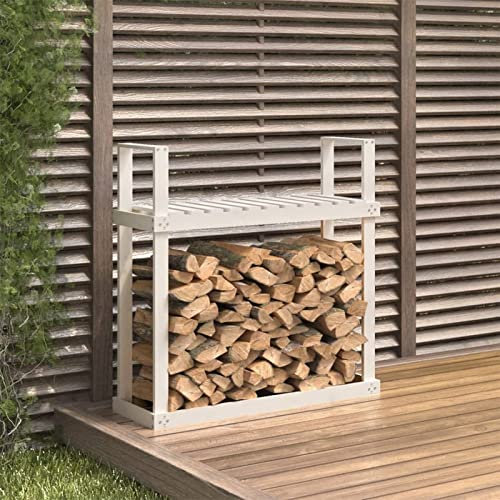 Festnight Kaminholzregal Holzstapelhilfe Unterstand Garten Pergola Weiß 110x35x108,5 cm Terrassenüberdachung Holz Holzunterstand Kaminholzregal Aussen Massivholz Douglasie