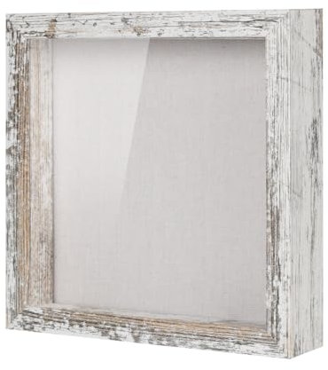 Muzilife 3D Bilderrahmen zum Befüllen 20x20 cm-Tiefer Holz Rahmen, Objektrahmen Shadow Box mit Glasscheibe, als Geschenk für Familie Freunde, Fotos Erinnerungsbox (Vintage-Weiß, 20x20cm)