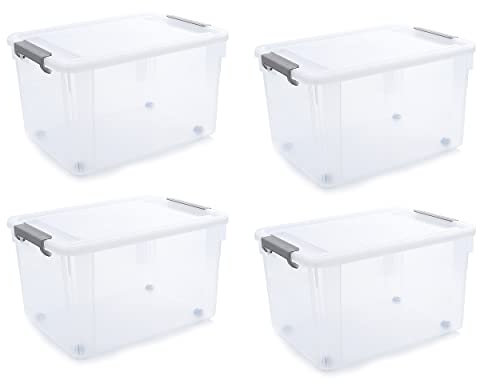 Citylife 4er Set 55L Aufbewahrungsbox mit Deckel Groß, Stapelbar Plastikboxen zum Organisieren Große Kunststoff Boxen für Garage, Schrank, Klassenzimmer, Küche, 45.5X33.5X27cm (LxWxH)