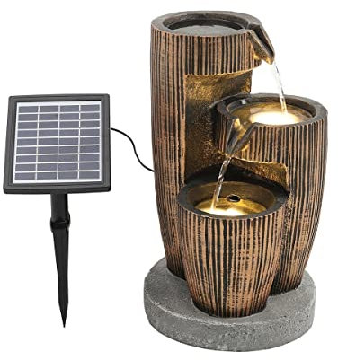 Outdoor Garden Water Fountain 3-Tier Barrel Fountain Water Feature Solar Light Waterfall Indoor Outdoor Decor Floor-Standing Waterfalls Fountains for Home Yard Decoration