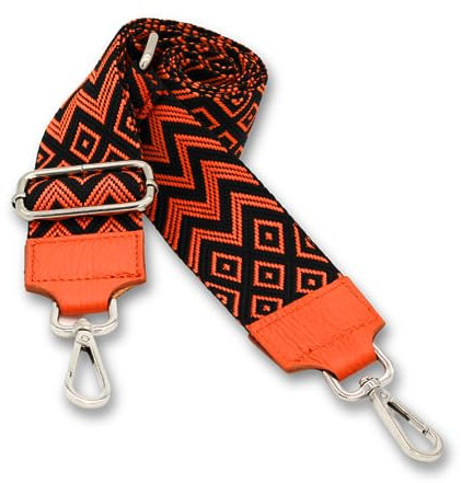 BRISE Taschengurt für Damen & Herren, 5cm Breiter Schultergurt, Verstellbarer 80-130 cm Taschenriemen aus Polyesterstoff und Leder, Stylischer Riemen mit 360 Drehbarer Kopf (Zickzack - Orange)