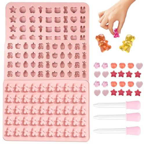 HONGECB Moldes De Silicona Para Caramelos, Moldes De Silicona Para Osos, Moldes De Silicona De Dibujos Animados Con 3 Goteros Para Hacer Mini Bombones, Caramelos y Postres, 3 Pcs