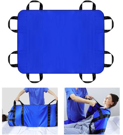 [LOSCHEN] Foglio di trasferimento per pazienti, con otto manici, adatto per persone in sovrappeso, anziani e pazienti che devono essere trasferiti (blu navy 100 x 148 cm)