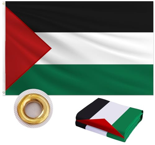 Palästina-Flagge, 90 x 150 cm, strapazierfähig, 210D-Oxford-Gewebe, Palästinenser-Flagge, schwarz, weiß, grün und rot gestreift, dreifarbige Nationalflagge für Wand, Innenbereich, Haus, Garten,