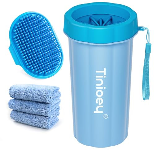 Tinioey Large Dog Paw Cleaner (with 3 Absorbent Towels & Bath Brush), Dog Paw Washer, Pet Foot Cleaner