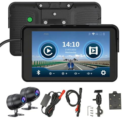 7 inch Touchscreen Motorcycle CarPlay Android Auto Vehicle Backup Cameras with Recorder Waterproof GPS Navigation