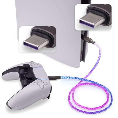 playvital 1M Cavo Type C Luminoso per ps5/Edge Controller,Cavetto Dati Ricarica USB Tipo C con LED per Xbox Series X S/Elite Series 2,per Switch PRO Joystick
