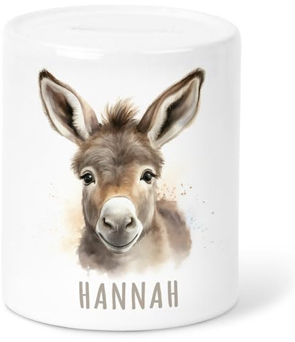 Esel Spardose Kinder personalisiert mit Namen Geldgeschenk zum Geburtstag für Jungen & Mädchen Geschenk Sparschwein aus Keramik