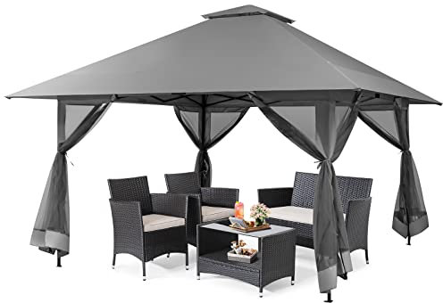 RELAX4LIFE Gazebo da Giardino 4x4M, Gazebo Pop-up Pieghevole con Zanzariera e Doppio Tetto, Altezza Regolabile per Patio, Giardino e Cortile