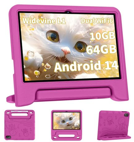 2024 Newest Android 13 Tablet 10inch Kids Tablet , Large 10GB RAM 64GB Tablets Dual Stereo Speakers 1TB Expand, Quad-core 2.0GHz Power Processor 8000mAh Big Battery TouchScreen Tableta Netflix (Red)
