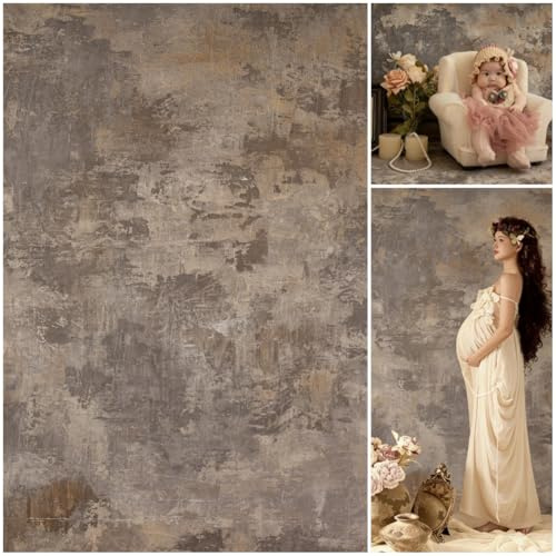 WaW Fotohintergrund Stoff 2x3m Grau Braun Shabby Mottled Beton Fotostudio Hintergrund Fotografie Rustic Vintage Porträt Fotoshooting