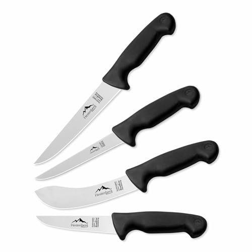 HESTENBERG Solingen Germany 4-Teiliges Profi Metzgermesser Set 3552, geeignet als Schlachtmesser & Fleischmesser (Schwarz)