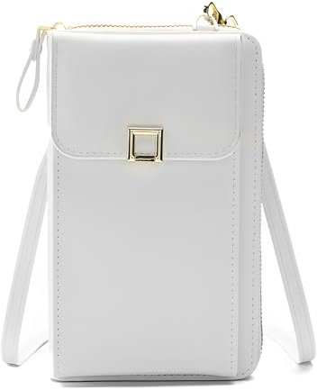 WHENZOO Crossbody Phone Bag Women, PU Leather Mobile Phone Bags, Travel Wallet with Removable Shoulder/Adjustable Strap Card Slots, Small Coin Purse Cell Phone Wallet Shoulder Bags for Women (White)