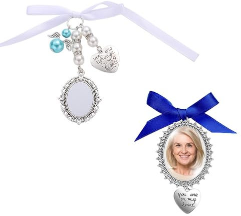 TRKETK 2 Stück Memorial Anhänger, Brautstrauß Brosche du Wirst Immer in Meinem Herzen Sein Jubiläums-Foto-Charms Braut-Spitzen-Oval-Foto-Charm-Rahmen DIY Ansteckbrosche Personalisierte Pin Brosche