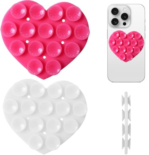 VURYAPI 2 Piezas Doble Cara Soporte de Succión Telefono, Manos Libres Ventosa para Movil de Silicona Agarre Adhesivo Soporte para Teléfono con Ventosa para iPhone y Android(Blanco, rosa 2)