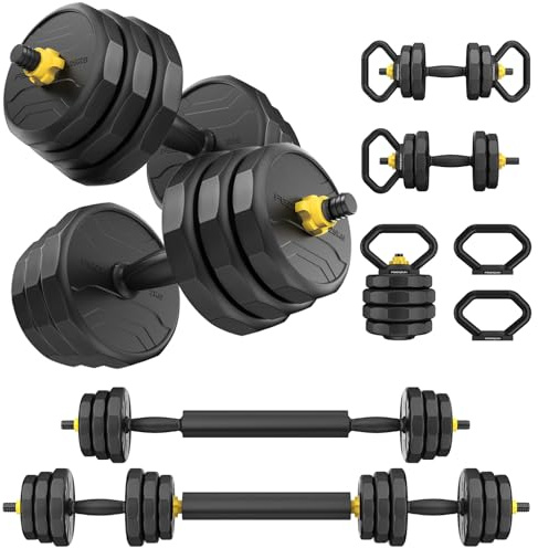 FEIERDUN 20/25/30/40KG Hanteln Verstellbar 2er Set, 12-Seitiger Rollschutz | 5-in-1 Dumbbell Set, Langhantel, Kettlebell, Liegestützständer für Ganzkörpertraining, Krafttraining für Männer und Frauen