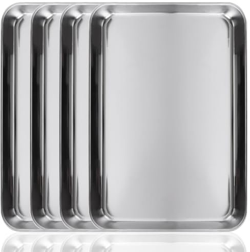 ZOFUN 4 Pcs Baking Trays for Oven. 31 x 24 x 2.5 cm Rectangle Oven Trays Rimmed, Metal Cooking Trays for Oven, Dishwasher Safe & Easy Clean Stainless Steel Baking Trays for Oven Baking Cooking