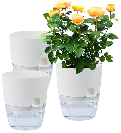 EHIOG 3 pezzi per erbe aromatiche da cucina, Moderni per piante da appartamento con sistema di irrigazione, per Fiori, Erbe, Interni - Bianco