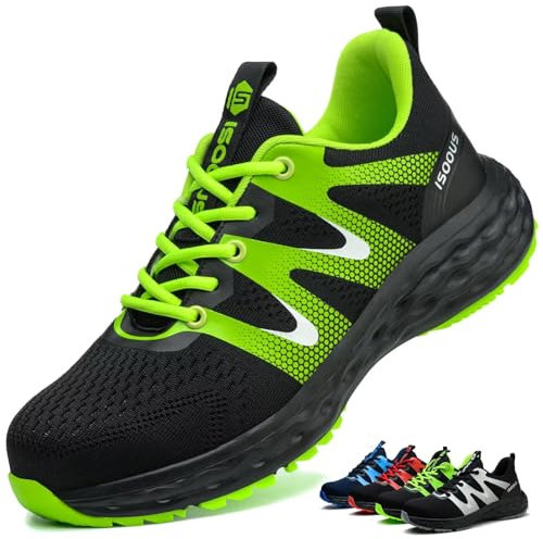 Scarpe Antinfortunistiche Uomo Donna Leggere Scarpe da Lavoro Comode Scarpe Sicurezza con Punta in Acciaio Traspiranti Verde 42 EU