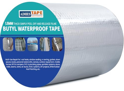 ADHES Adhésif En Aluminium Butyle étanche, Caoutchouc Puissant 150mm x 5m, épaisseur De 1,5 mm, Idéal Pour Les Pertes De Toit, Les Fissures Superficielles