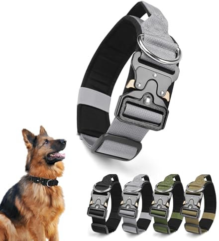 Ledeak Taktisches Hundehalsband mit Griff, Verstellbares Anti Zieh Breites Hunde Halsband Gepolstert, Dog Collar mit Metallschnalle erziehungshalsband für Hunde (Silber, XL)