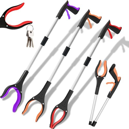 Lot de 3 pinces de préhension pliables de 81,3 cm avec forte adhérence, mâchoire magnétique rotative à 360 ° antidérapante, ramasse-poubelles, pinces légères