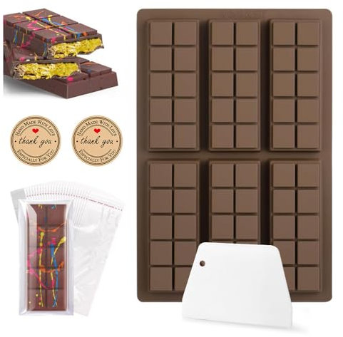 Bieiyhe Moule Silicone Tablette de Chocolat,Moule à Praliné,Moules à Bonbons Antiadhésifs,Moule Gelée,Moulle Patisserie Forme Chocolat,Moule à Chocolat Brun,Moules Chocolat Cuisson pour Décoration