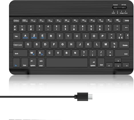 WAVATA Clavier Bluetooth pour iPad Tablette Windows, Android, iOS | AZERTY 10 Pouces Portable Léger et Fin pour Samsung Galaxy, Xiaomi/Redmi Pad, Lenovo, Noir