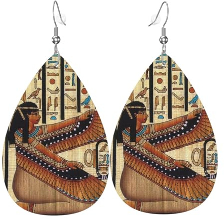 Teardrop Doppelseitige Leder-Ohrringe, antikes Ägypten, Reliktmuster, Pharao, Stab, niedliche Kunstleder-Ohrringe, Schmuckgeschenk für Frauen und Mädchen, Einheitsgröße, Kunstleder