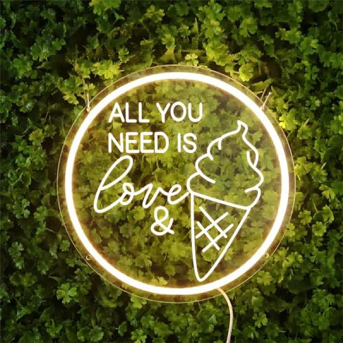 35CM,All You Need Is Love and Ice Cream Neon Sign Engraved Personality LED Lights For Restaurant Decoration Neon on The Wall Room Decors