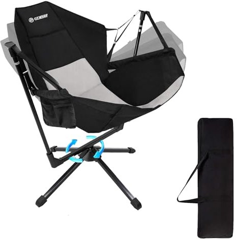 OZMSHF 360 Degrees Swing Camping Chair, Portable rocking Camping Chair with Swivel and Reclining Design, Supports 300lbs, Ideal for Camp, Travel and Beach (Black Gray