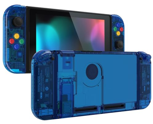 eXtremeRate Carcasa Cristalina para Nintendo Switch Accesorios Funda Protector Shell Placa de Reemplazo con Botones para Nintendo Switch Consola Joycons Control(Cristal Azul)