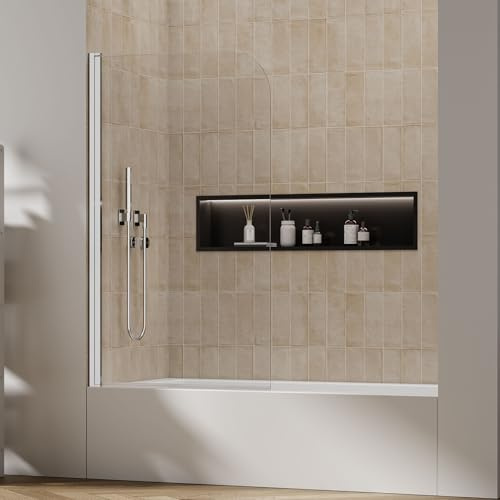 Viivppai 34 W x 59 H Tub Shower Door Foldable Hinged Bathtub Glass Door Screen with Tempered Coating Pivot Glass Panel (Chrome)